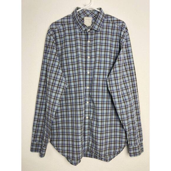 Billy Reid Shirt Plaid Blue Button Long Sleeve Standard Fit Cotton Italy XXL 2XL - Picture 1 of 12
